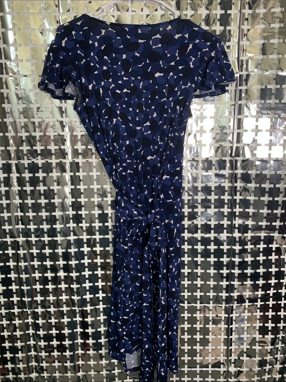 Ann Taylor Navy and White Floral-Pattern Wrap Dress